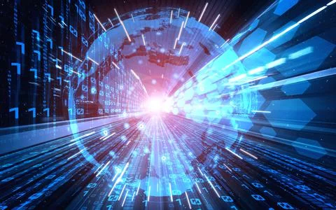 Digital data flow on road with motion blur to create vision of fast speed Foto stock