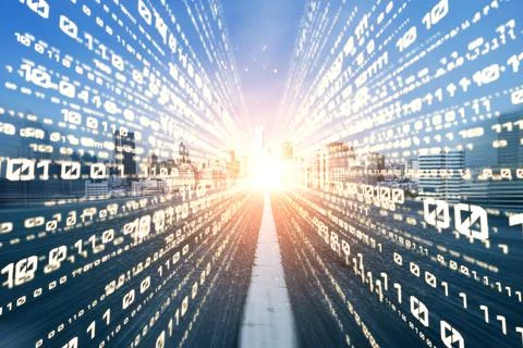Digital data flow on road with motion blur to create vision of fast speed Stock Photos