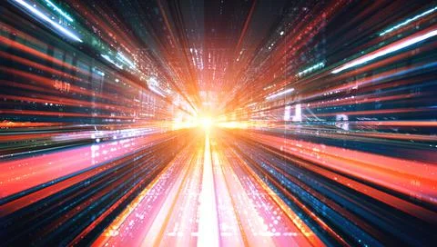 Digital data flow on road with motion blur to create vision of fast speed Foto stock