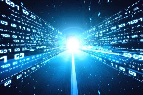 Digital data flow on road with motion blur to create vision of fast speed Stock Photos