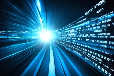 Digital data flow on road with motion blur to create vision of fast speed Stockfoto's