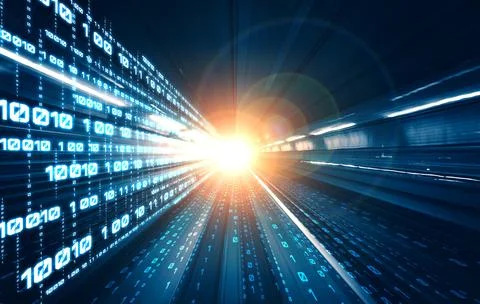 Digital data flow on road with motion blur to create vision of fast speed Stock Photos