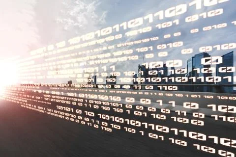 Digital data flow on road with motion blur to create vision of fast speed Stock Photos