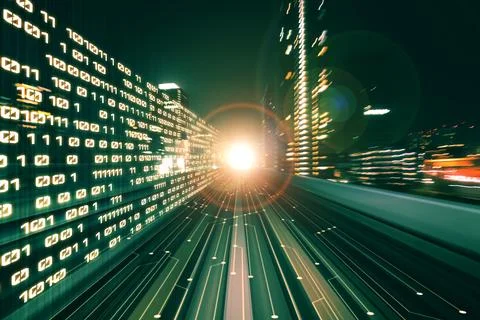 Digital data flow on road with motion blur to create vision of fast speed Stock Photos
