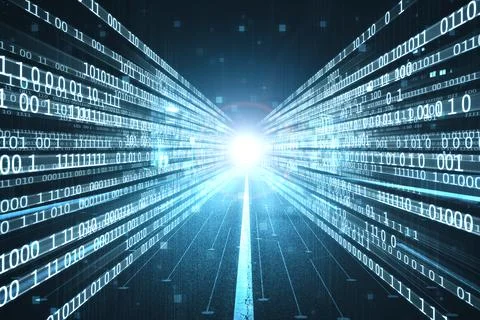 Digital data flow on road with motion blur to create vision of fast speed Stock Photos