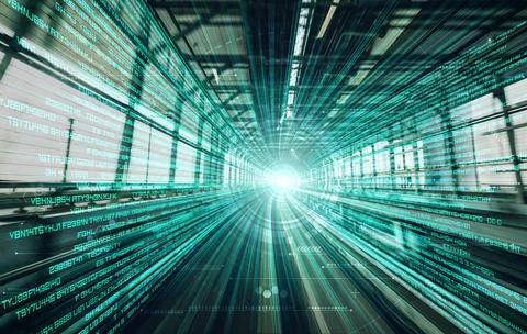 Digital data flow on road with motion blur to create vision of fast speed Stock Photos