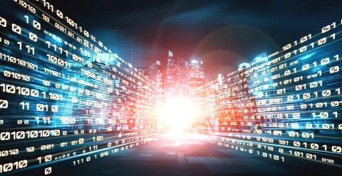 Digital data flow on road with motion blur to create vision of fast speed Stock Photos