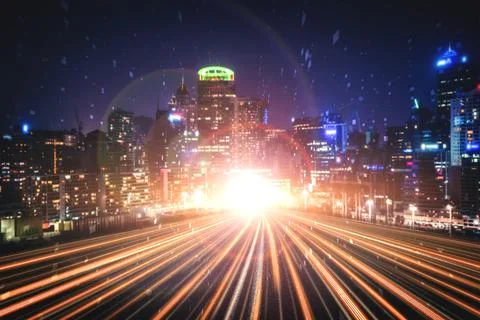 Digital data flow on road with motion blur to create vision of fast speed Stock Photos