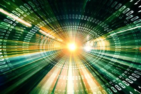 Digital data flow on road with motion blur to create vision of fast speed Stockfoto's