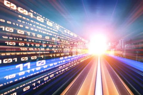 Digital data flow on road with motion blur to create vision of fast speed Stock Photos