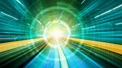 Digital data flow on road with motion blur to create vision of fast speed Foto stock