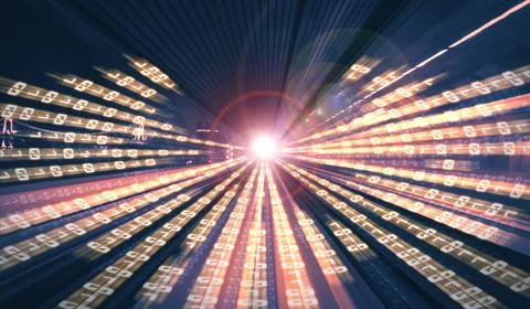 Digital data flow on road with motion blur to create vision of fast speed Stock Photos