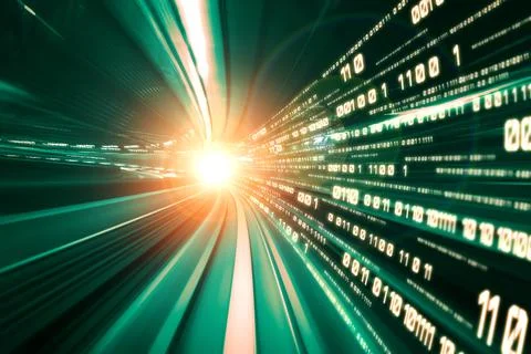 Digital data flow on road with motion blur to create vision of fast speed 스톡 사진