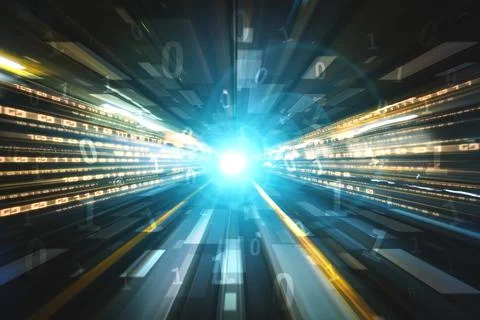 Digital data flow on road with motion blur to create vision of fast speed 스톡 사진