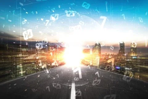 Digital data flow on road with motion blur to create vision of fast speed Stock Photos