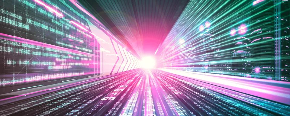 Digital data flow on road with motion blur to create vision of fast speed Stock Photos