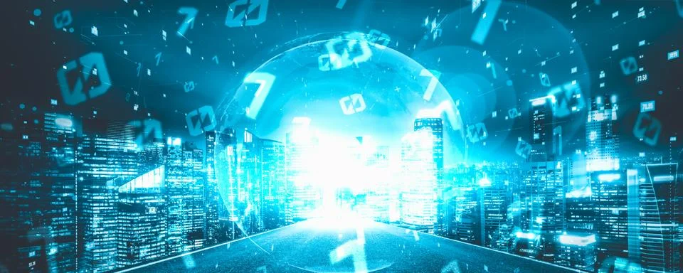 Digital data flow on road with motion blur to create vision of fast speed 스톡 사진