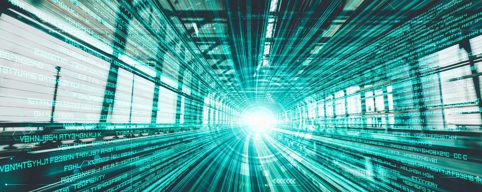 Digital data flow on road with motion blur to create vision of fast speed Stock Photos