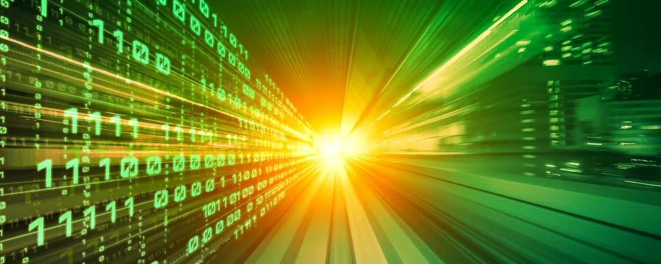 Digital data flow on road with motion blur to create vision of fast speed Stockfoto's