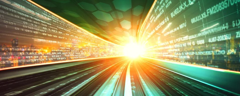 Digital data flow on road with motion blur to create vision of fast speed Stock Photos