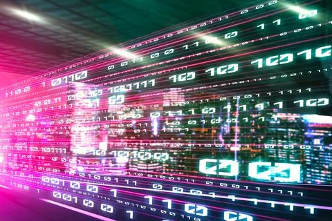 Digital data flow on road with motion blur to create vision of fast speed 스톡 사진