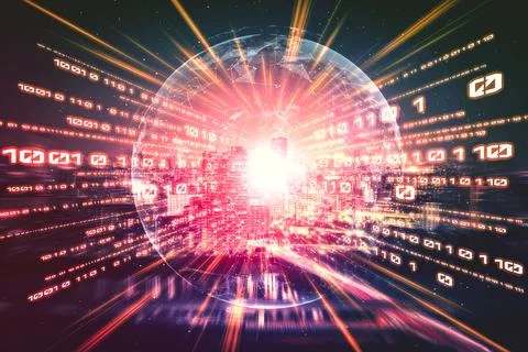 Digital data flow on road with motion blur to create vision of fast speed 스톡 사진