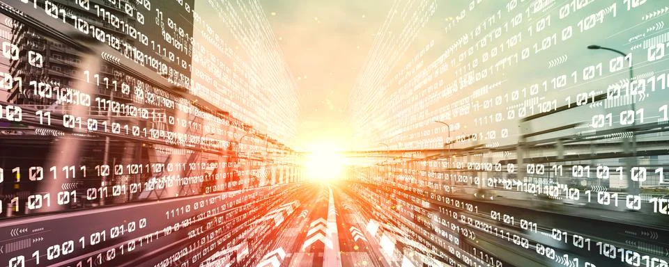 Digital data flow on road with motion blur to create vision of fast speed Stock Photos