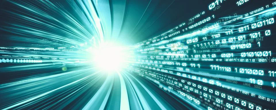 Digital data flow on road with motion blur to create vision of fast speed Stockfoto's