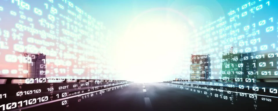 Digital data flow on road with motion blur to create vision of fast speed Stock Photos