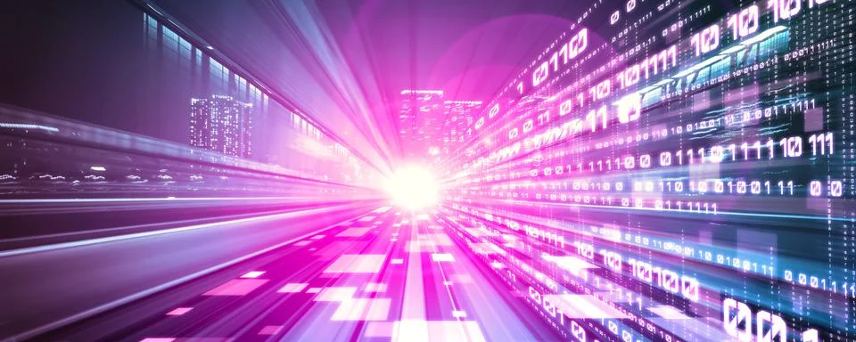 Digital data flow on road with motion blur to create vision of fast speed Stock Photos