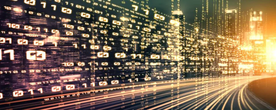 Digital data flow on road with motion blur to create vision of fast speed 스톡 사진