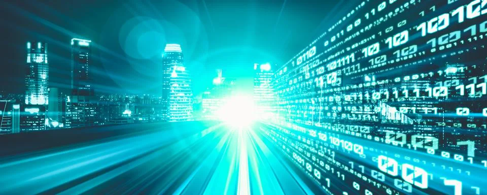 Digital data flow on road with motion blur to create vision of fast speed Stock Photos