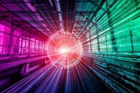 Digital data flow on road with motion blur to create vision of fast speed Stock Photos