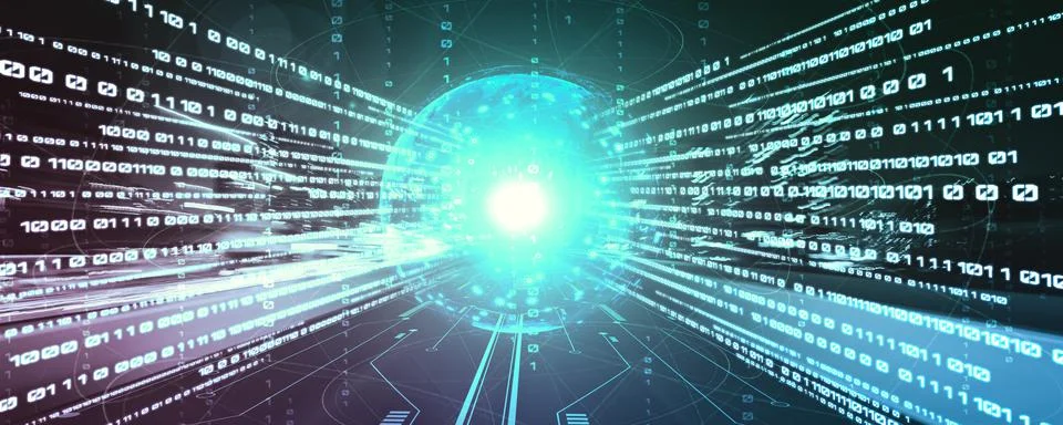 Digital data flow on road with motion blur to create vision of fast speed Stockfoto's