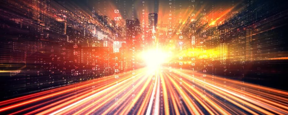 Digital data flow on road with motion blur to create vision of fast speed Stock Photos