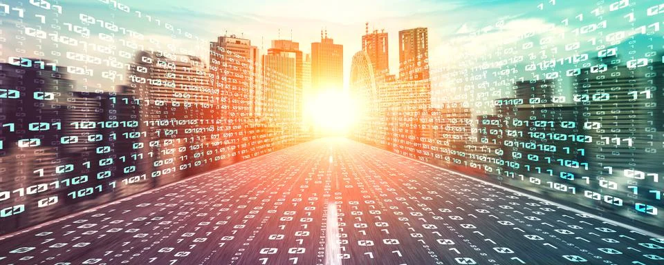 Digital data flow on road with motion blur to create vision of fast speed Stock Photos