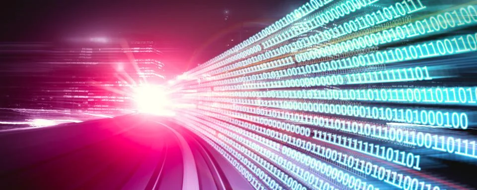 Digital data flow on road with motion blur to create vision of fast speed Stock Photos