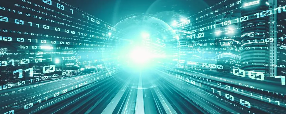 Digital data flow on road with motion blur to create vision of fast speed Stock Photos