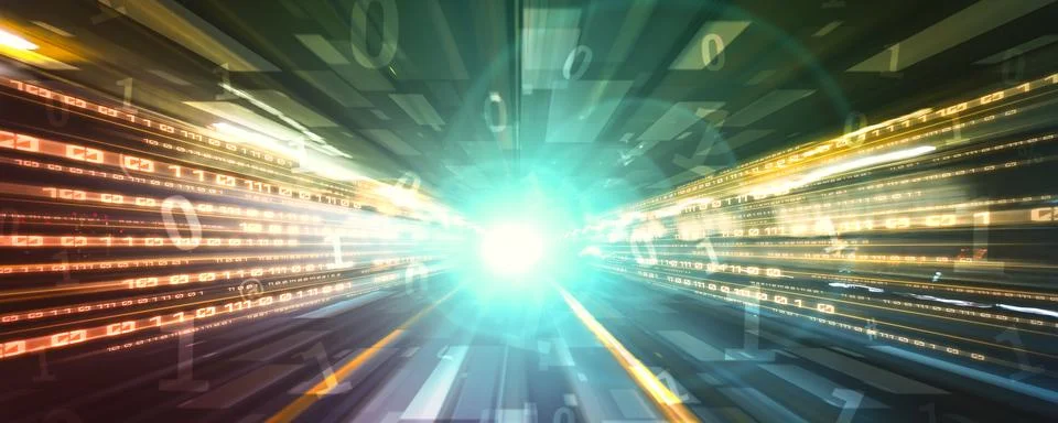 Digital data flow on road with motion blur to create vision of fast speed Stockfoto's