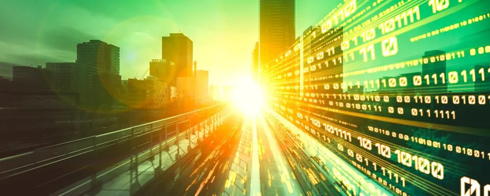 Digital data flow on road with motion blur to create vision of fast speed Stock Photos