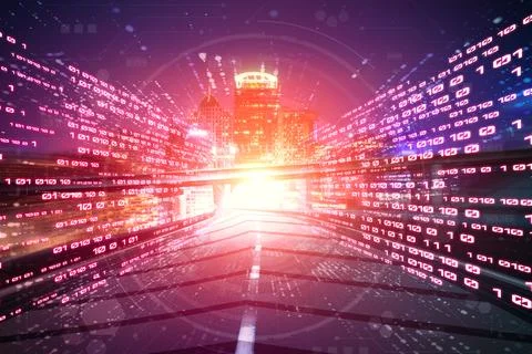 Digital data flow on road with motion blur to create vision of fast speed Stock Photos