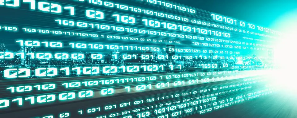 Digital data flow on road with motion blur to create vision of fast speed Foto stock