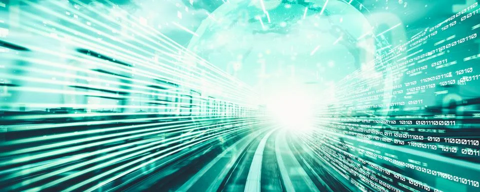 Digital data flow on road with motion blur to create vision of fast speed Stock Photos