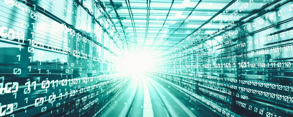 Digital data flow on road with motion blur to create vision of fast speed 스톡 사진