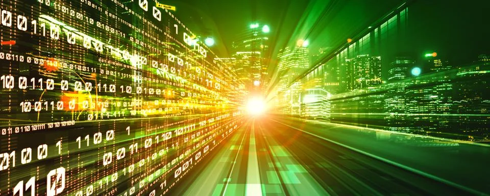 Digital data flow on road with motion blur to create vision of fast speed 스톡 사진