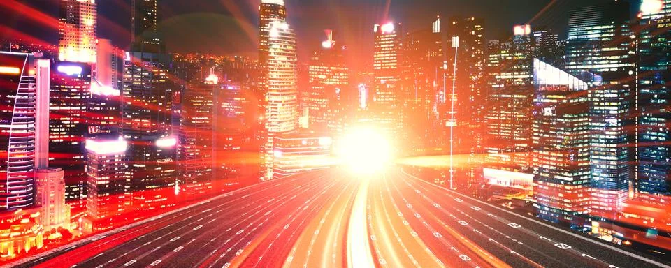 Digital data flow on road with motion blur to create vision of fast speed 스톡 사진