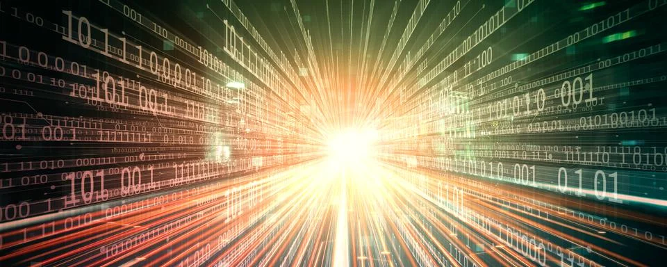 Digital data flow on road with motion blur to create vision of fast speed 스톡 사진