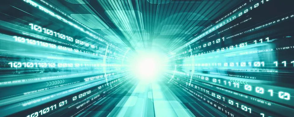 Digital data flow on road with motion blur to create vision of fast speed Stock Photos