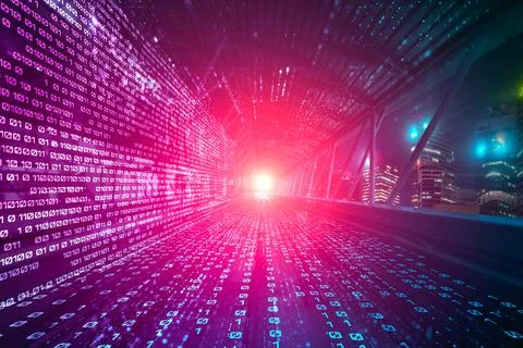 Digital data flow on road with motion blur to create vision of fast speed 스톡 사진