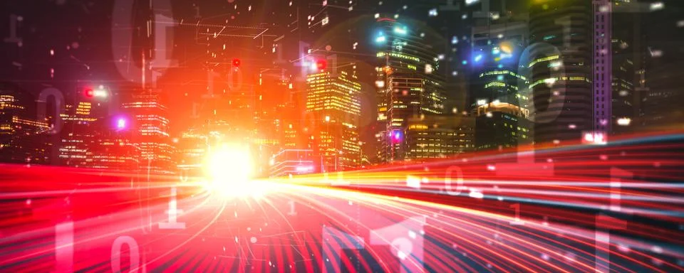 Digital data flow on road with motion blur to create vision of fast speed Stock Photos